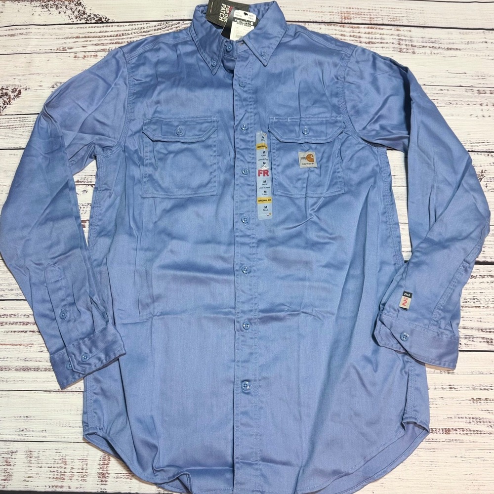 Carhartt FR Shirt Medium Tall Original Fit Blue Twill workwear nwt